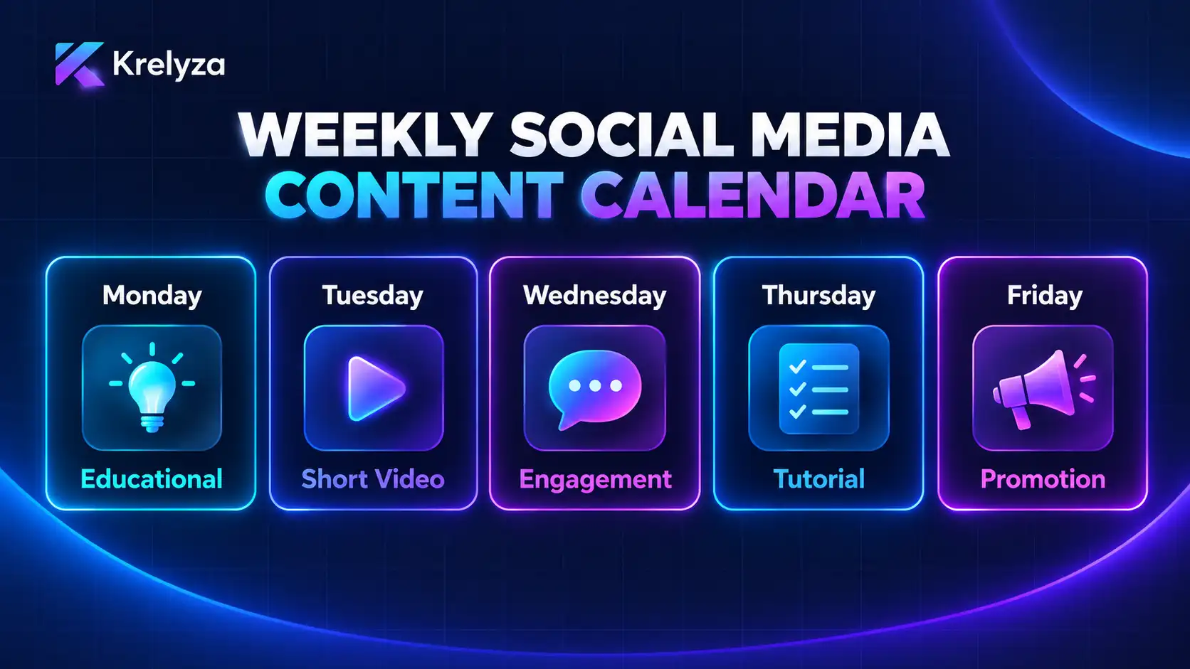 Weekly AI social media content calendar example showing different content types for each day